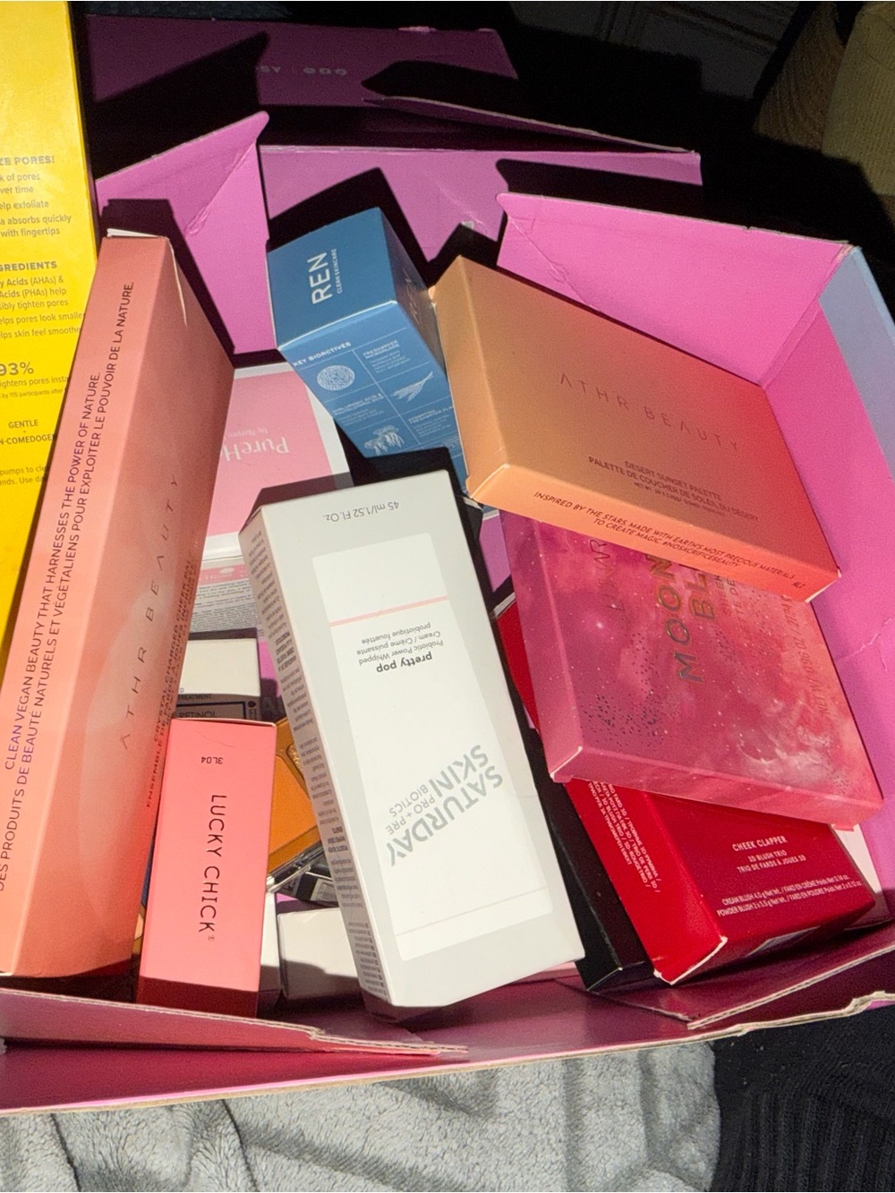 Assorted Skincare & Makeup Set with Bright Pink Packaging